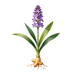 紫色花朵与根茎植物插画