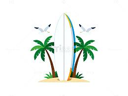 扁平风海滩冲浪插画设计素材