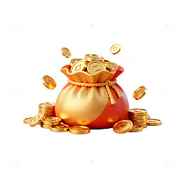 红金财宝袋金币插画