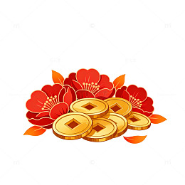 喜庆金币花朵装饰图案