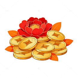 卡通红花金币装饰图案