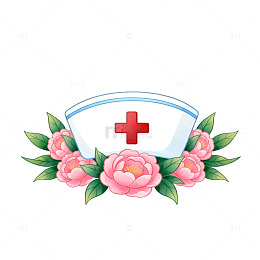 护士帽花朵装饰图案设计