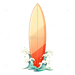 冲浪板海浪卡通插画