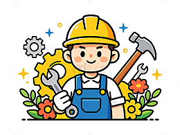 卡通建筑工人工具插画
