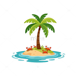 卡通海岛椰子树螃蟹插图