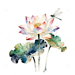 水彩荷花蜻蜓绘画素材