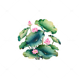 水墨荷花国画艺术矢量素材