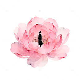 水彩花卉人物剪影艺术插画