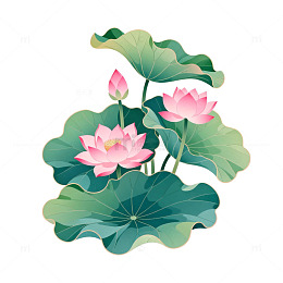 水墨风荷花卡通插画素材