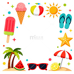 夏日海滩卡通图案设计素材