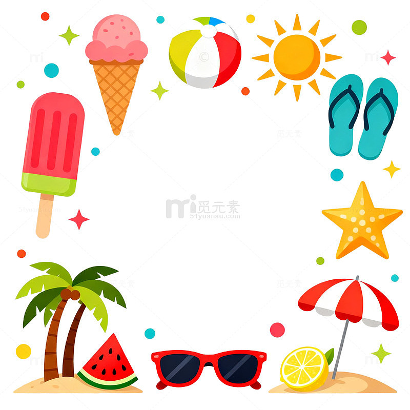 夏日海滩卡通图案设计素材