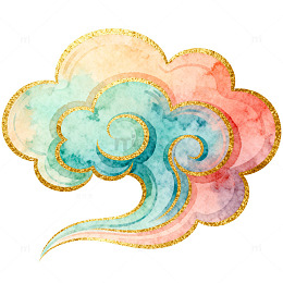 彩绘祥云图案水彩插画