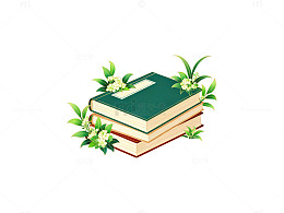 插画风格书与花装饰图案