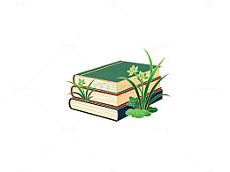 插画风格书本植物组合设计素材