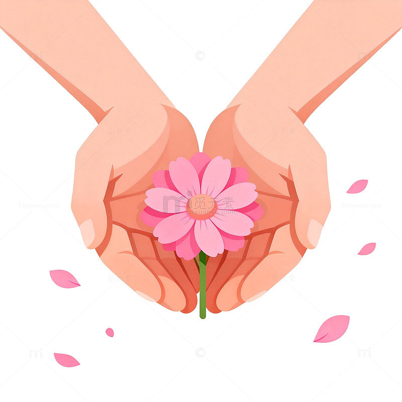 插画风格双手捧花图