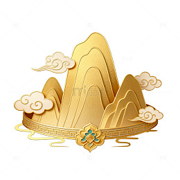 金色山水画云纹装饰图案
