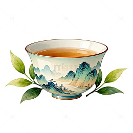 山水画茶杯艺术插画