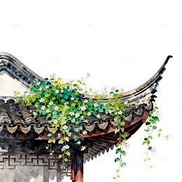 水墨古风庭院花藤装饰图