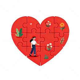 拼图爱心插画素材