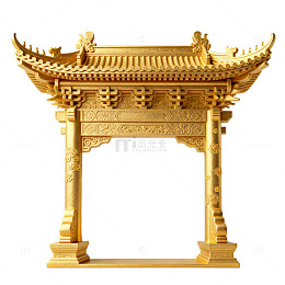 金色传统中式牌坊装饰建筑模型