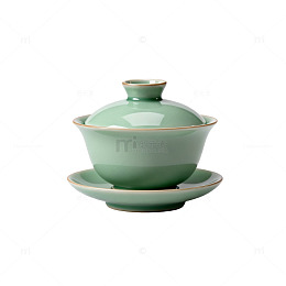 青瓷盖碗茶具图