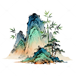 山水水墨画竹子山石风景