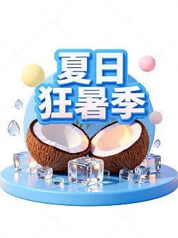 夏日狂暑季椰冰促销海报