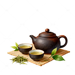 中式茶文化静物插画