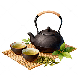 水墨风格茶具插画