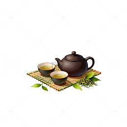茶文化茶席茶具矢量插画