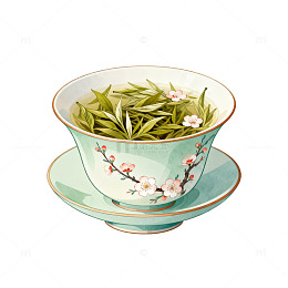 淡雅茶杯绿茶插画设计图
