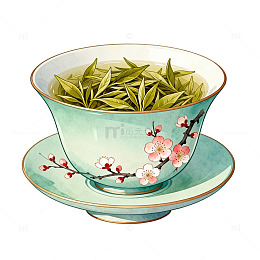 中国风茶叶插画茶杯素材