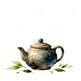 水墨风格茶壶插画
