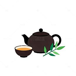 简约风格茶壶茶杯插画