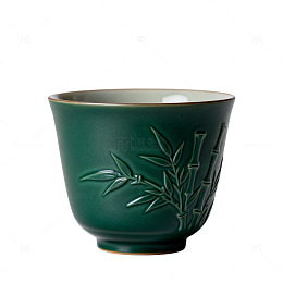绿色竹纹陶瓷茶杯