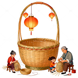传统编织工艺卡通场景插画