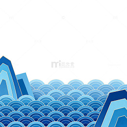 蓝色海浪山峦平面设计元素