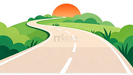 卡通风公路日落风景插画