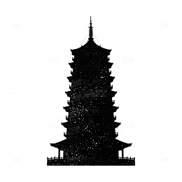 黑白剪影东方古塔建筑图