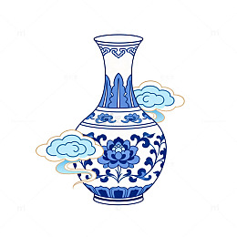 青花瓷风格花瓶插画