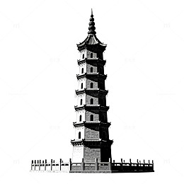 黑白塔楼简笔画