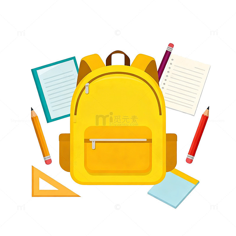 卡通书包学习用品矢量素材