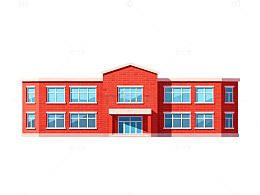 红砖学校建筑插画