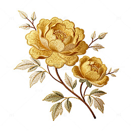 刺绣风金色牡丹花卉图案