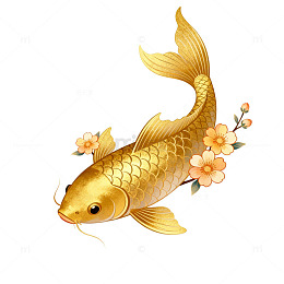 金色锦鲤与樱花装饰画
