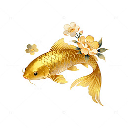 金色锦鲤花卉插画