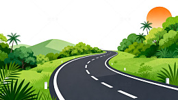 卡通风公路风景矢量图