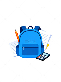 蓝色书包学习用品插画