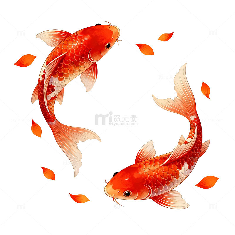 锦鲤戏水图艺术插画设计素材