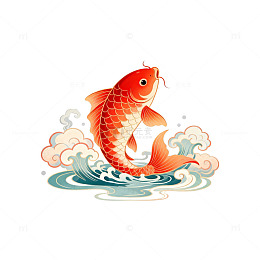 中国风锦鲤跃浪图案设计元素